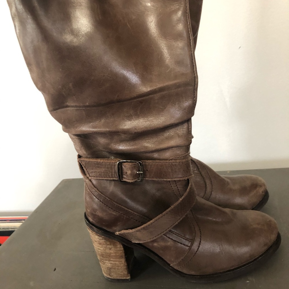 Soft Real Leather Brown Heeled Boots